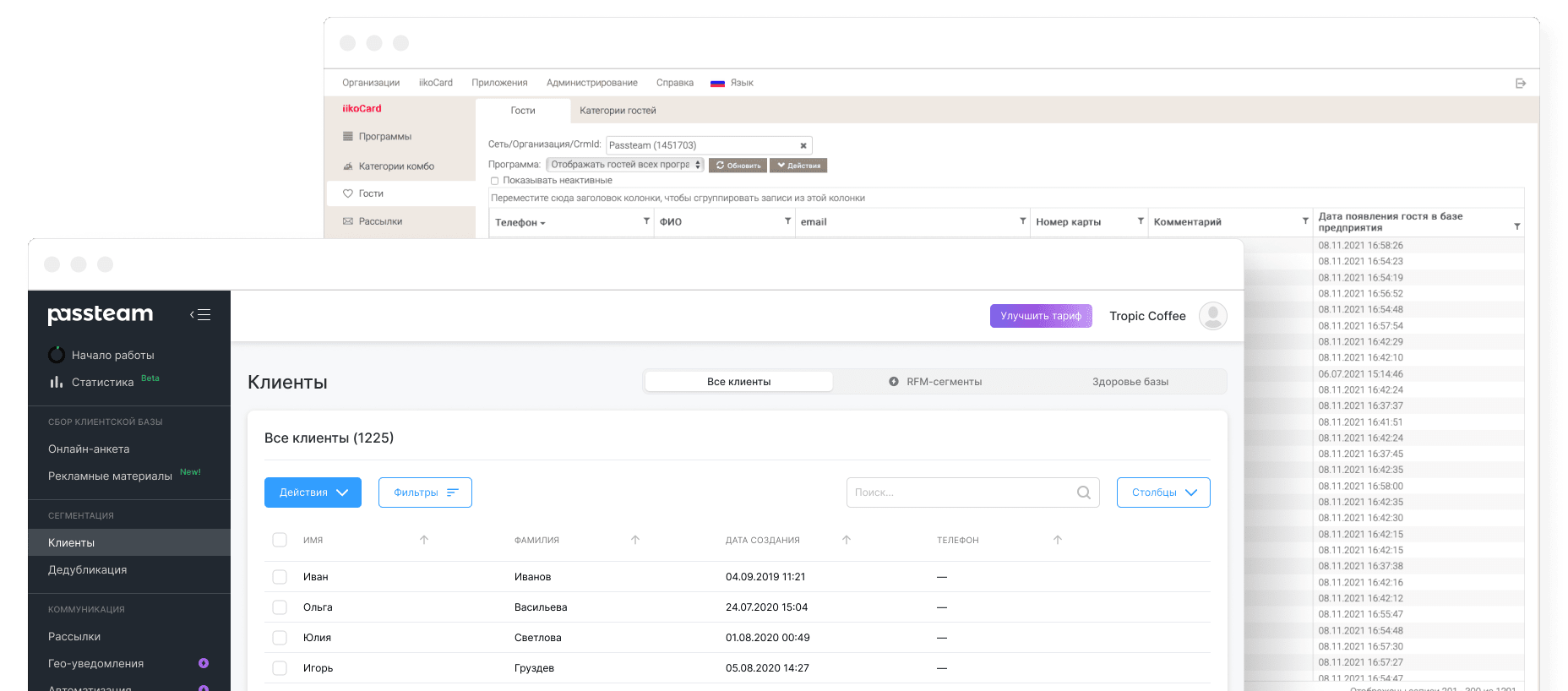 Интерфейсы passtean и iikoCard